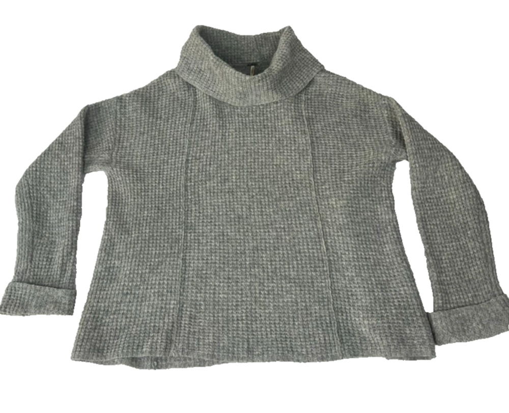 Free People Pullover Sweater Womens M Gray Wool Sidewinder Cowl Neck Waffle Knit